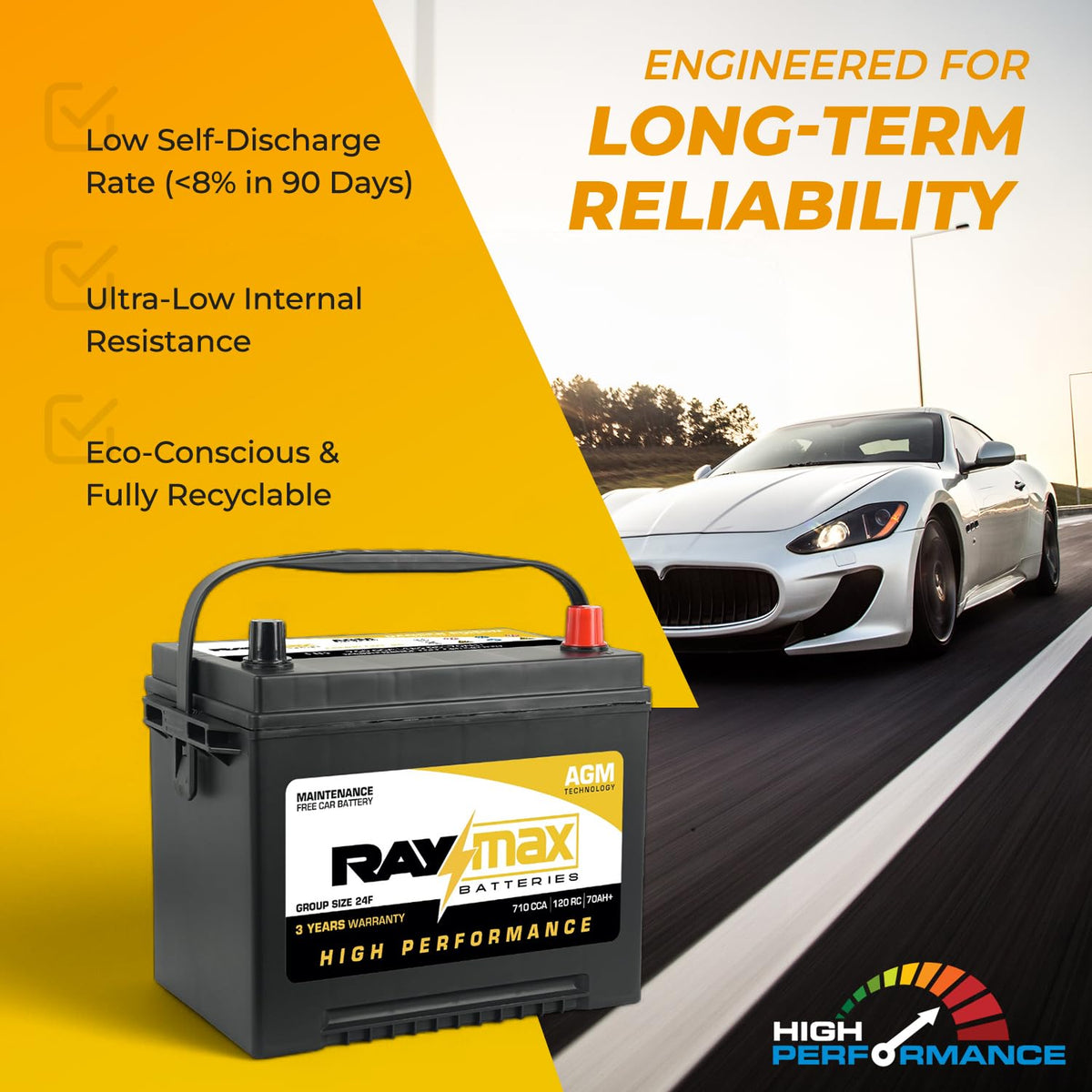 12V 710 CCA 70Ah Maintenance-Free Car Battery Group Size 24F H8918