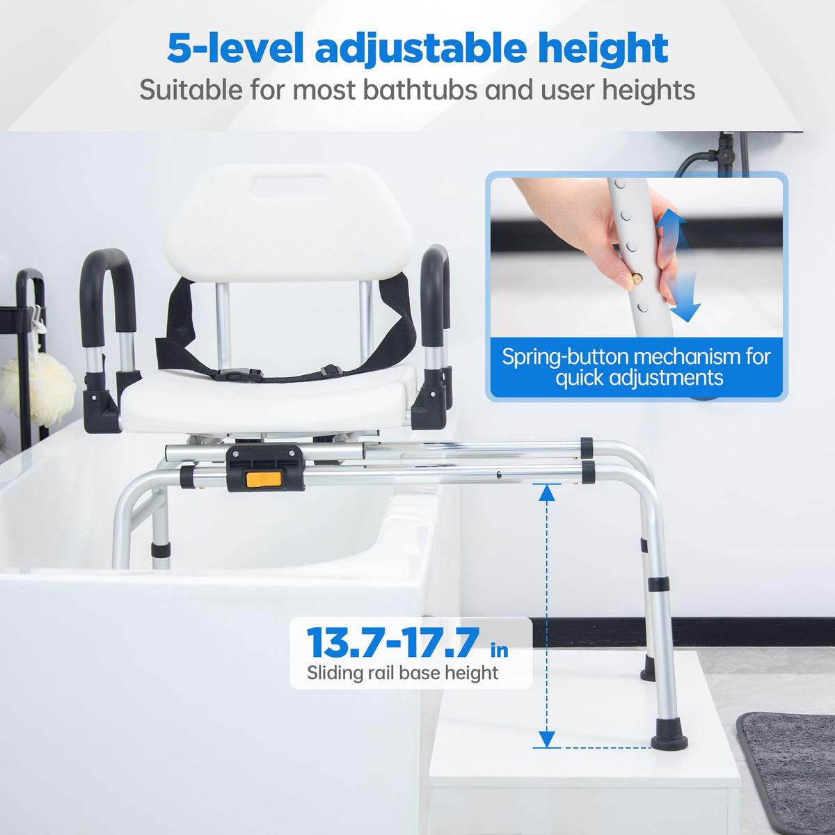 Sliding Shower Chair Tub Transfer Bench with Swivel Seat N792