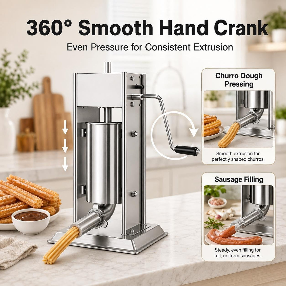 Vertical Sausage Stuffer and Churro Machine Combo, 304 Steel, 3L/5L/7L X695