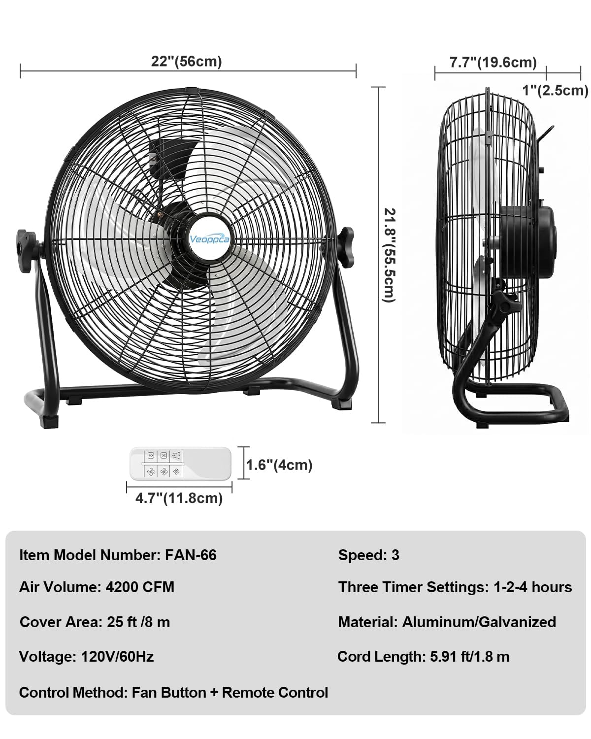 18" Industrial High Velocity Floor Fan with Remote U9908