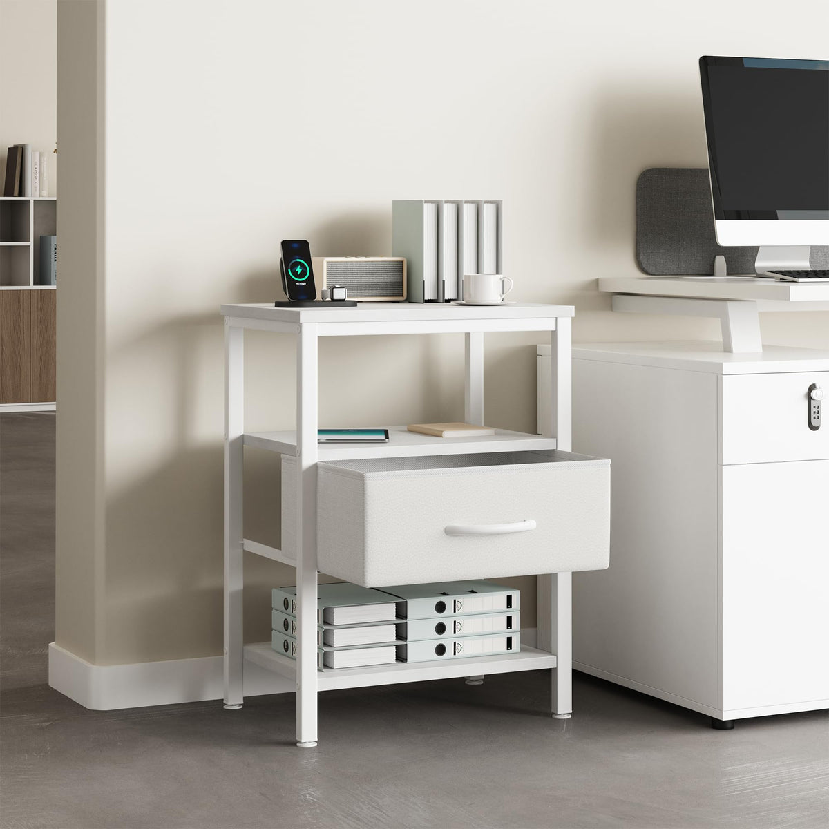Nightstand with Charging Station, Fabric Drawers G242