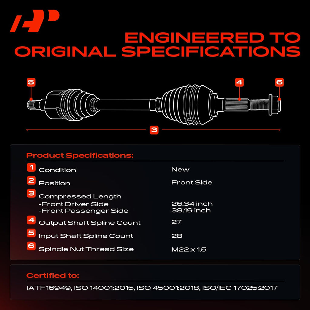 Set of 2 Front CV Axle Shaft Assembly B201