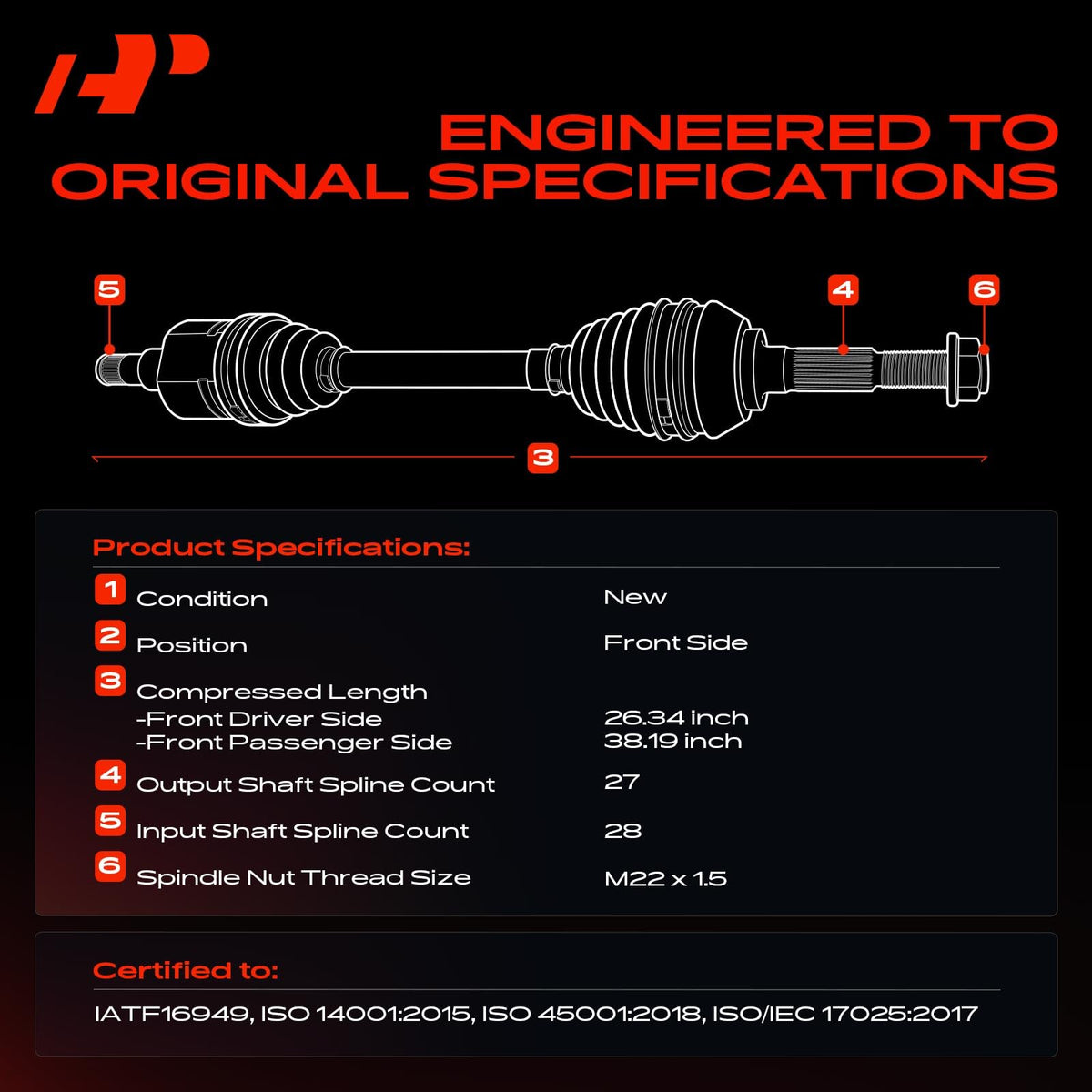 Set of 2 Front CV Axle Shaft Assembly B201