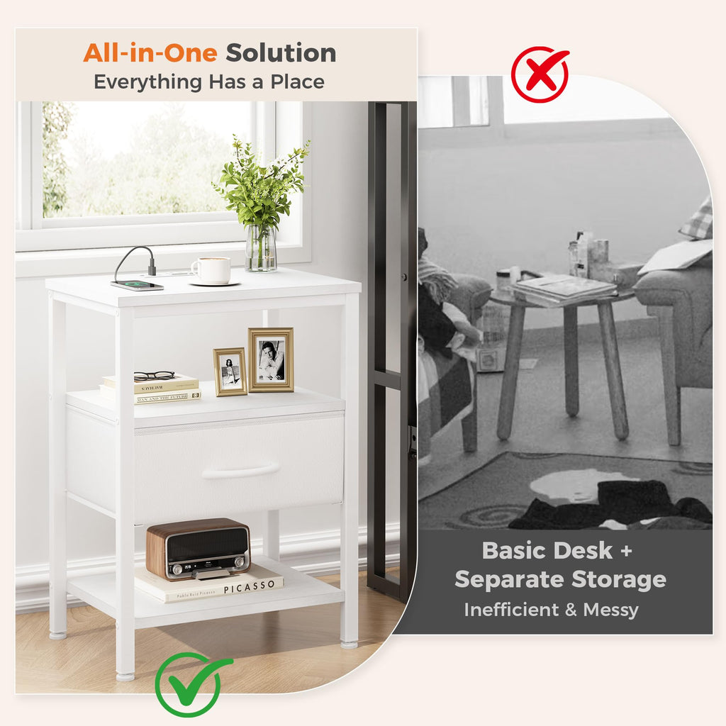 Nightstand with Charging Station, Fabric Drawers G242