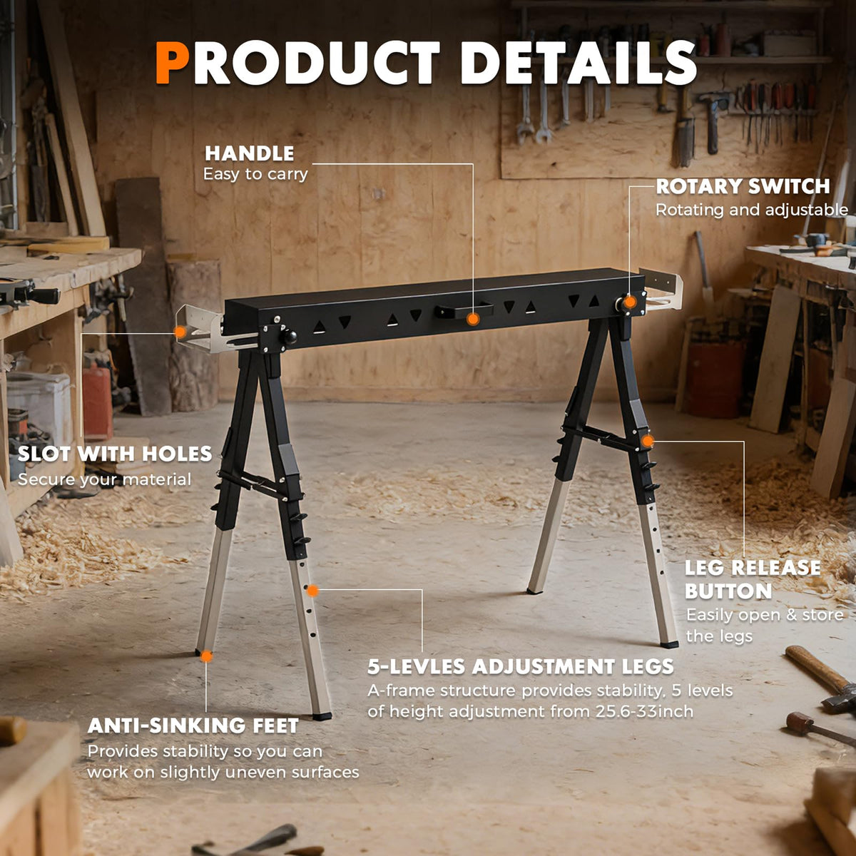 Heavy Duty Folding Sawhorse 2 Pack T6276