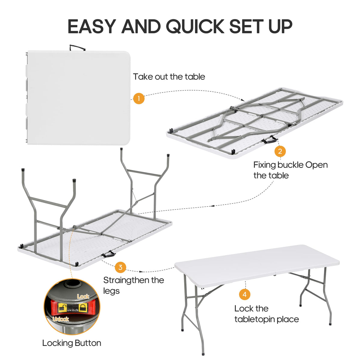 6ft Heavy Duty Folding Table White H517
