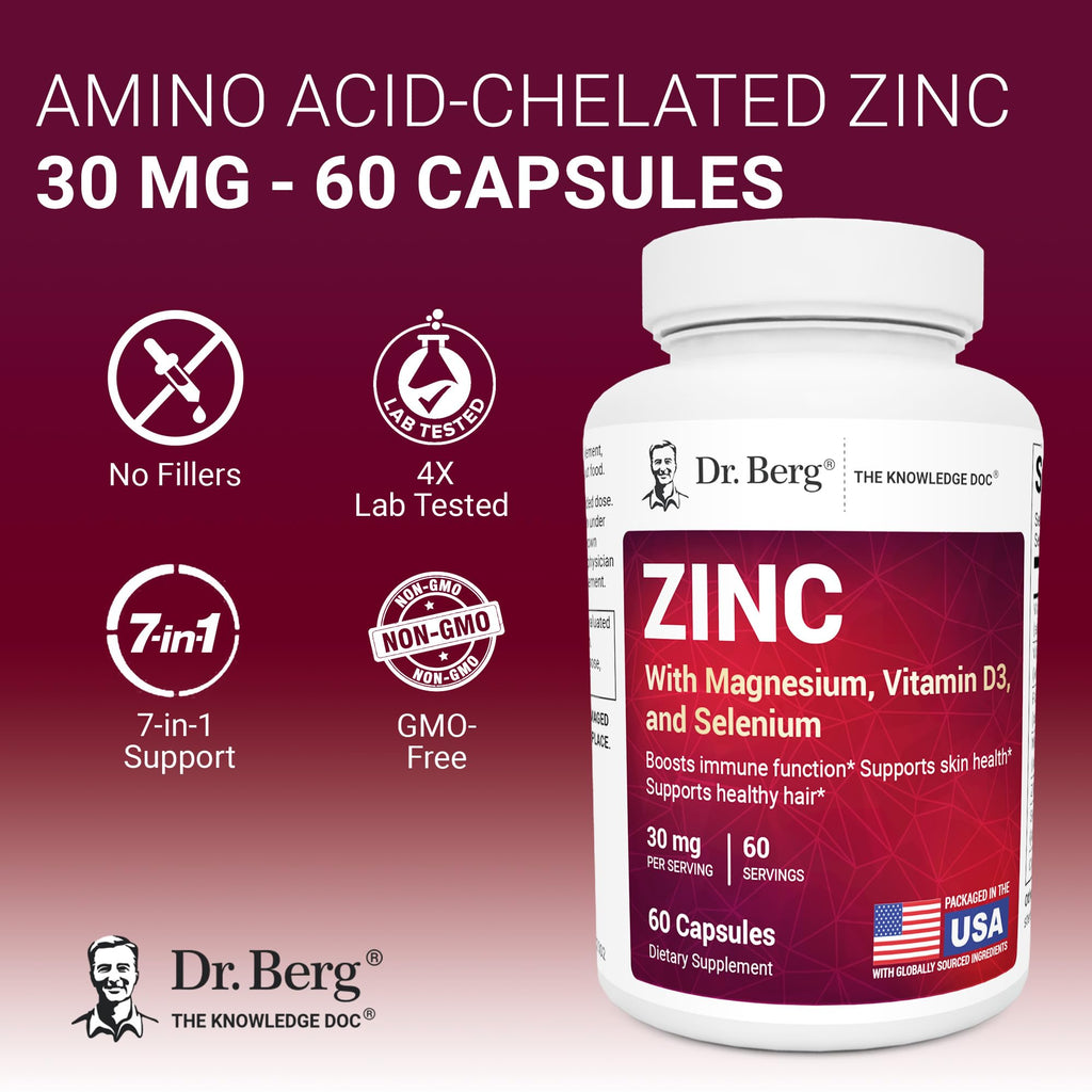 Zinc 30 mg 60 Capsules Chelated with Vitamin D & Selenium U3979