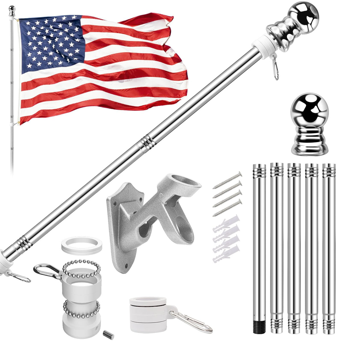 5 FT Flag Pole Kit with 3x5ft American Flag Stainless Steel K65199