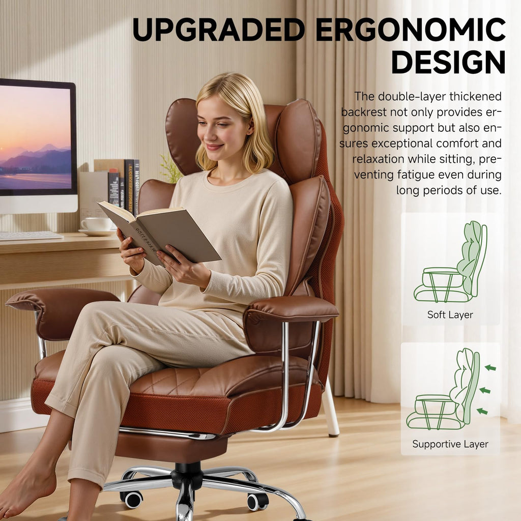Big and Tall High Back Leather Office Chair with Footrest J689