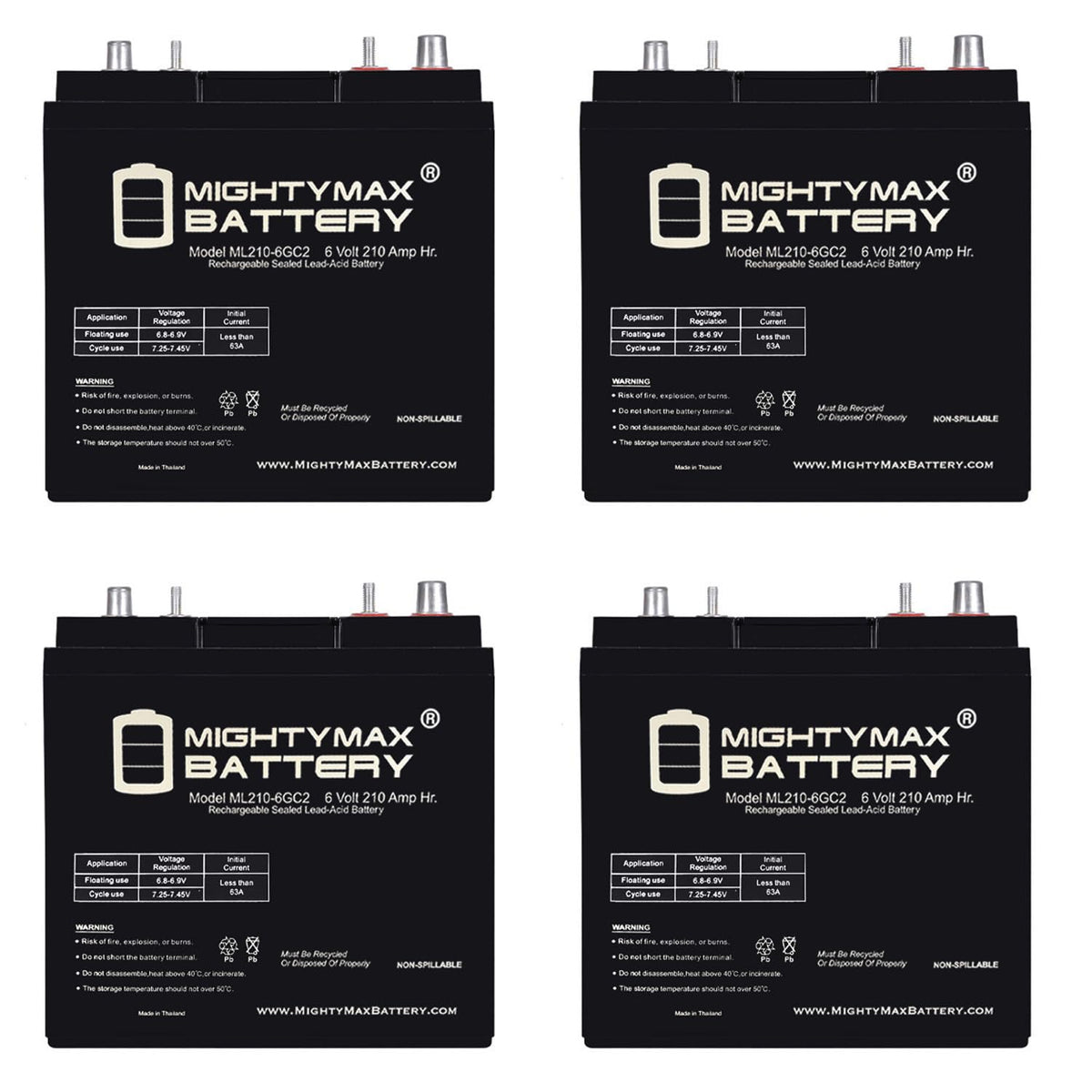 6V 210AH Dual Terminal SLA Replacement Battery 4 Pack O87693