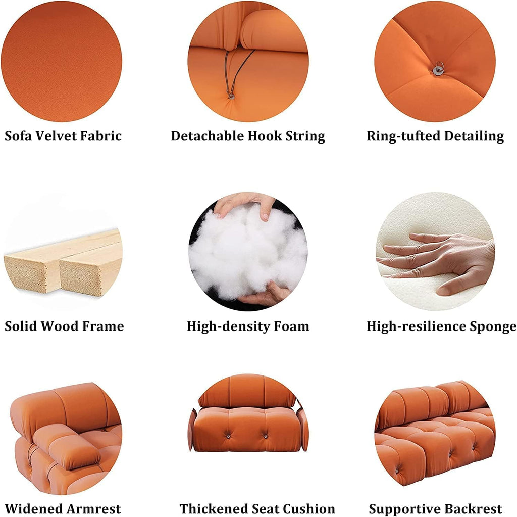 Orange Velvet L Shaped Sectional Sofa with Ottoman F975