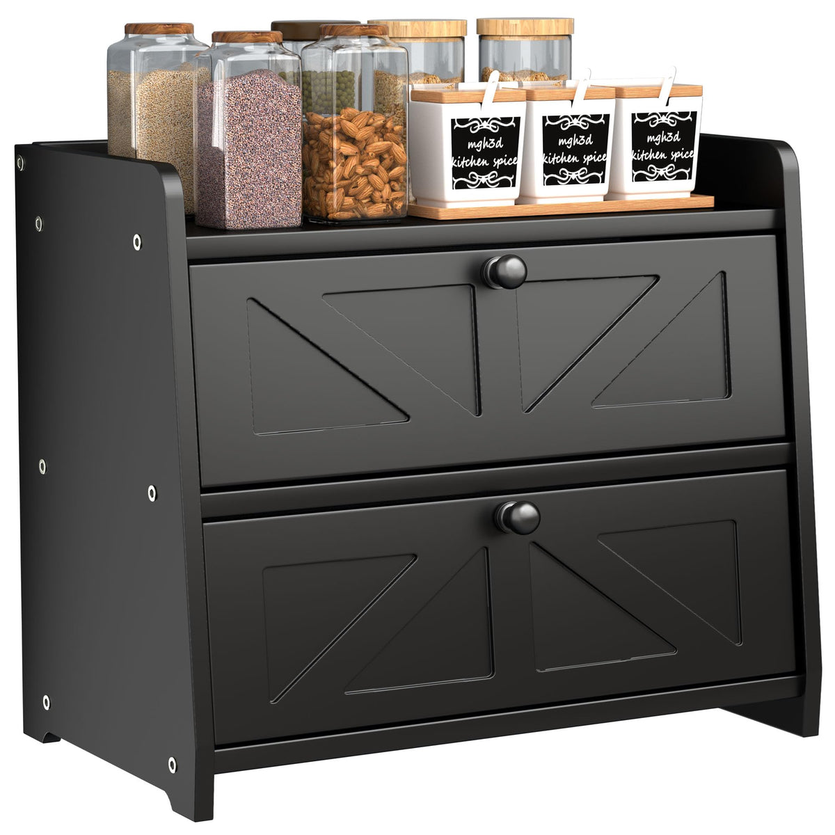 Black Double Layer Wooden Bread Box Y461863