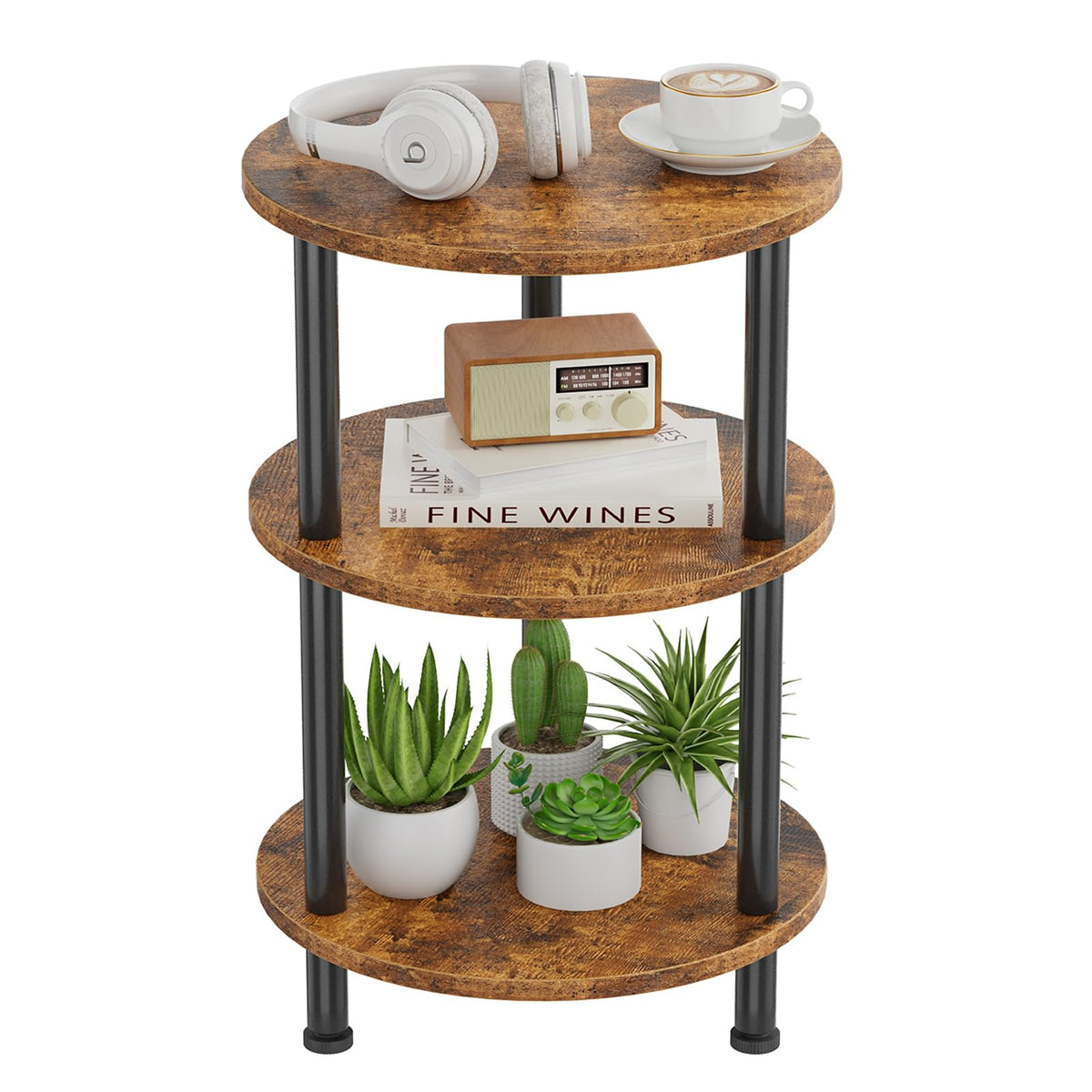 Rustic Brown 3 Tiers Round Side Table P14867