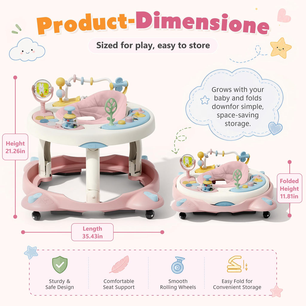 Foldable Baby Walker with Wheels and Rotating Seat P14568