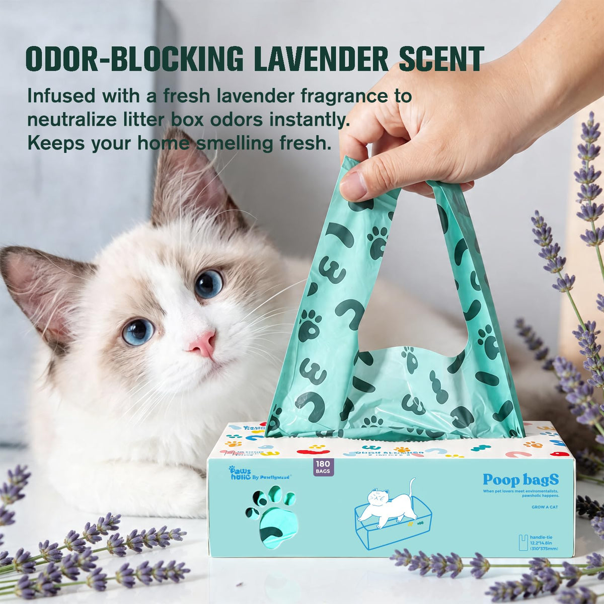 Cornstarch Based 180 Count 1.1 Gallon Lavender Scent Leak Proof Poop Bags with Handle H776