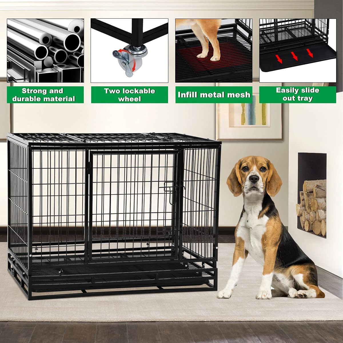 48 inch XXL Heavy Duty Dog Kennel with Wheels E893