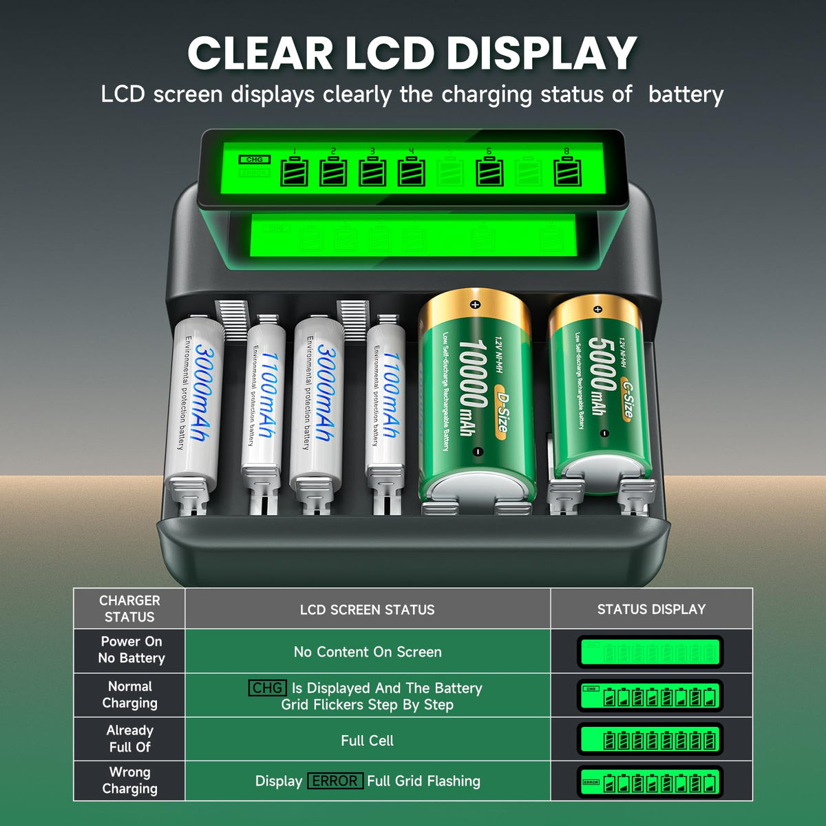Rechargeable D Batteries with Charger I44624
