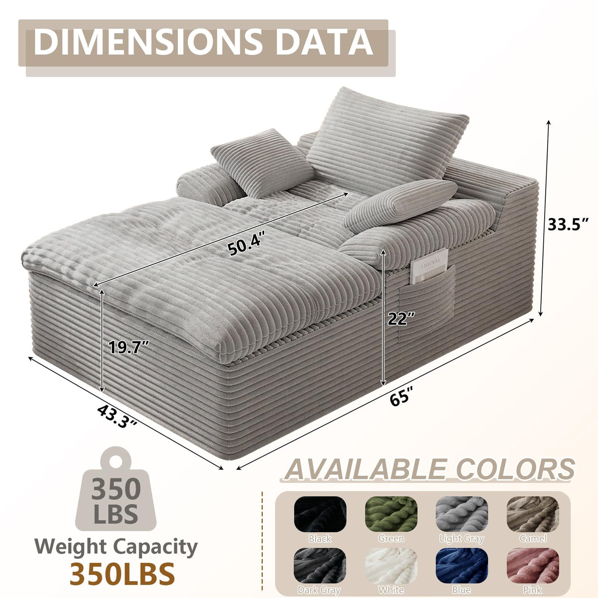 67" Oversized Corduroy Chaise Lounge B880