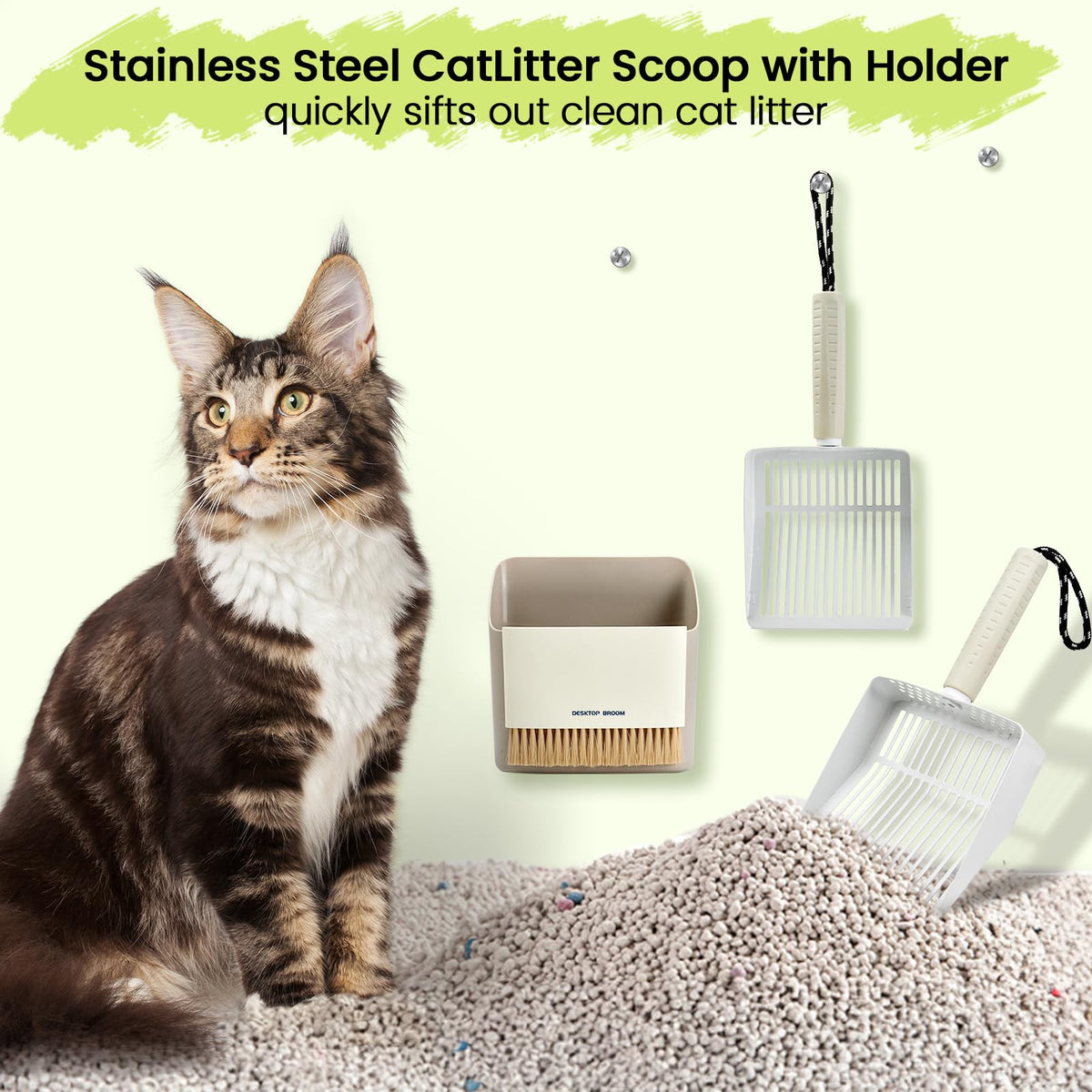 Stainless Steel Cat Litter Scoop with Holder M833117