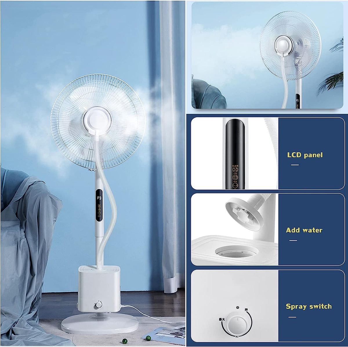 Oscillating Misting Pedestal Fan with Remote Control, 3-Speed, 16-inch, White N61076