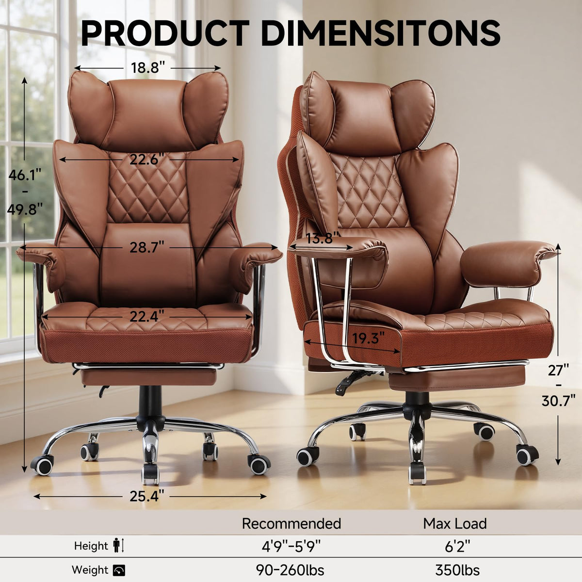 Big and Tall High Back Leather Office Chair with Footrest J689