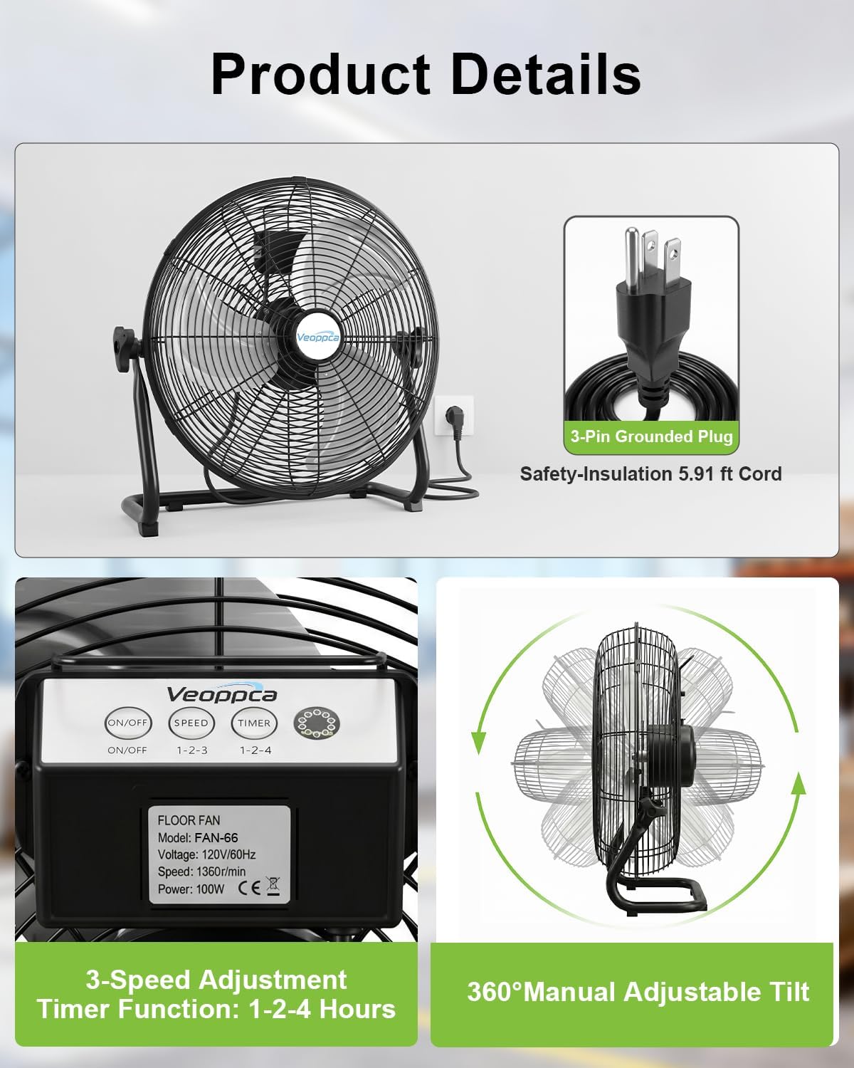 18" Industrial High Velocity Floor Fan with Remote U9908