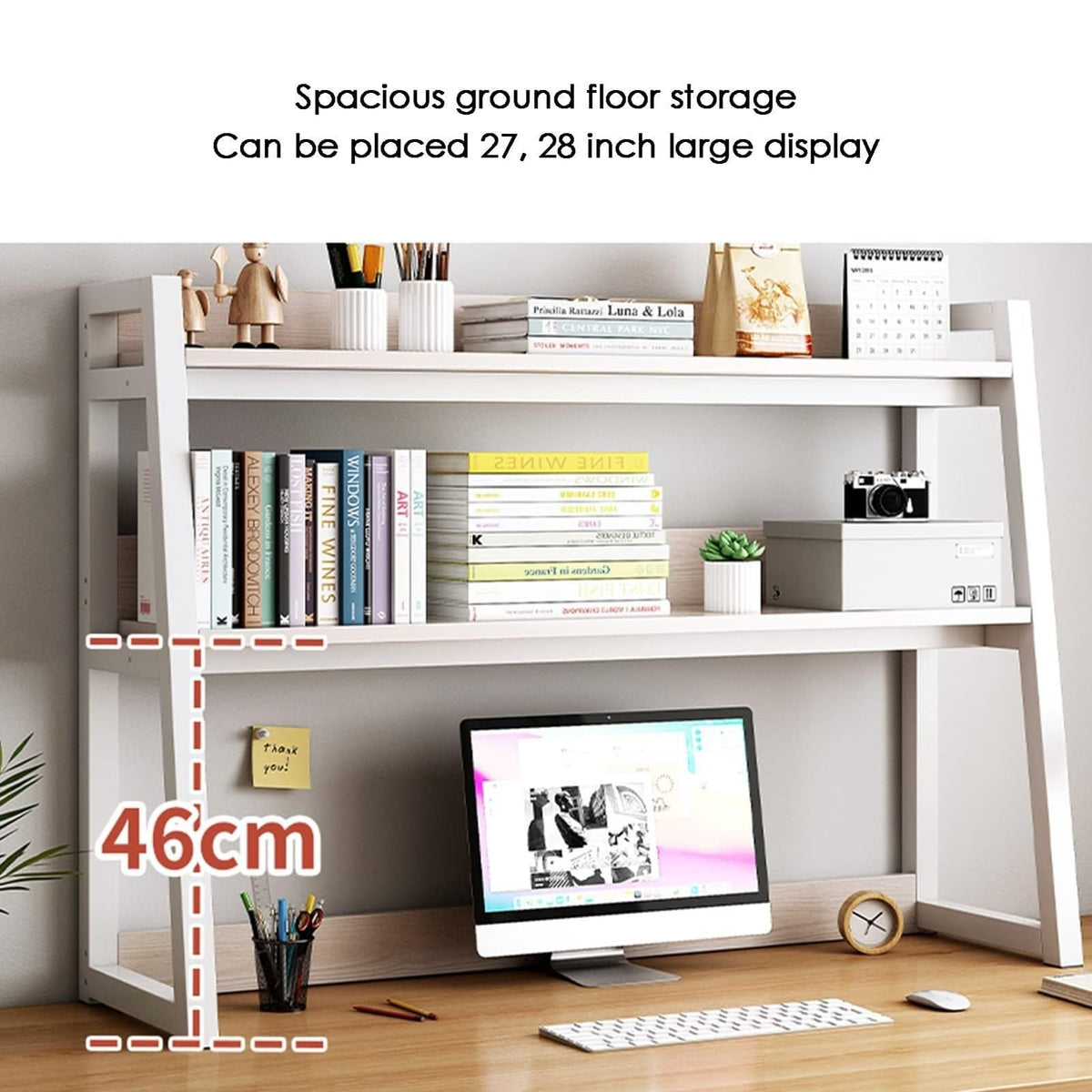 White 2-Tier Wood Desktop Bookshelf U666