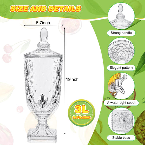 2 Pcs 0.8 Gallon Glass Beverage Dispenser with Stand and Spigot K760438