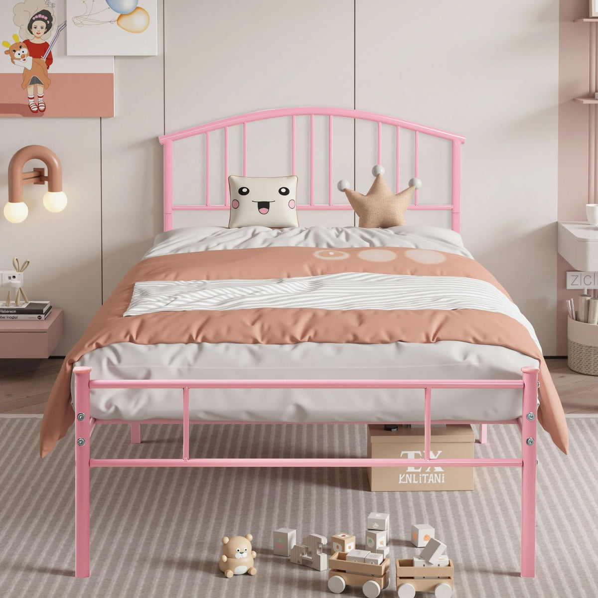 Twin Size Metal Bed Frame with Headboard and Footboard C254