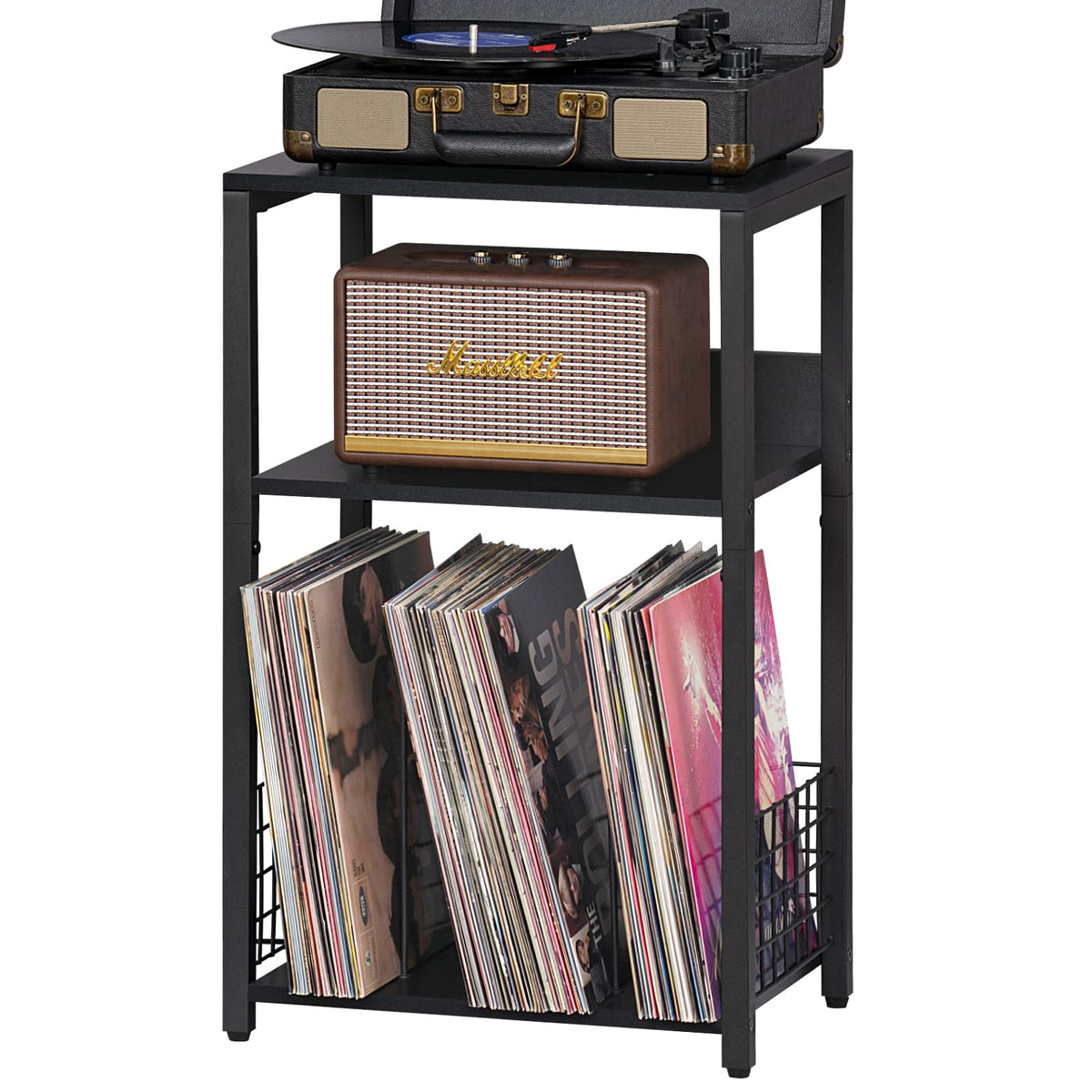 Black 3 Tier End Table with Storage Shelf V584