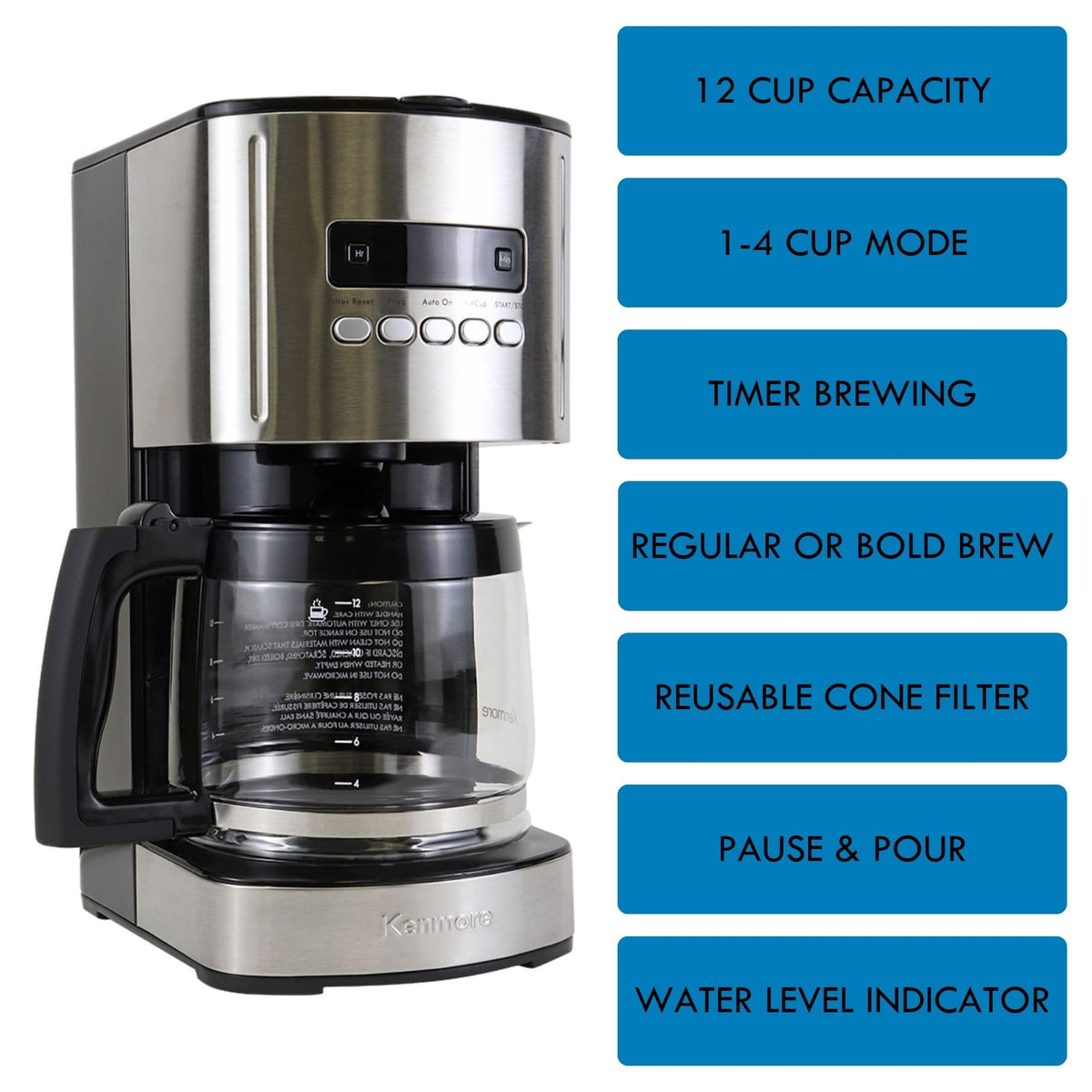 Programmable Drip Coffee Maker with Glass Pot, 12 Cup Black J45120