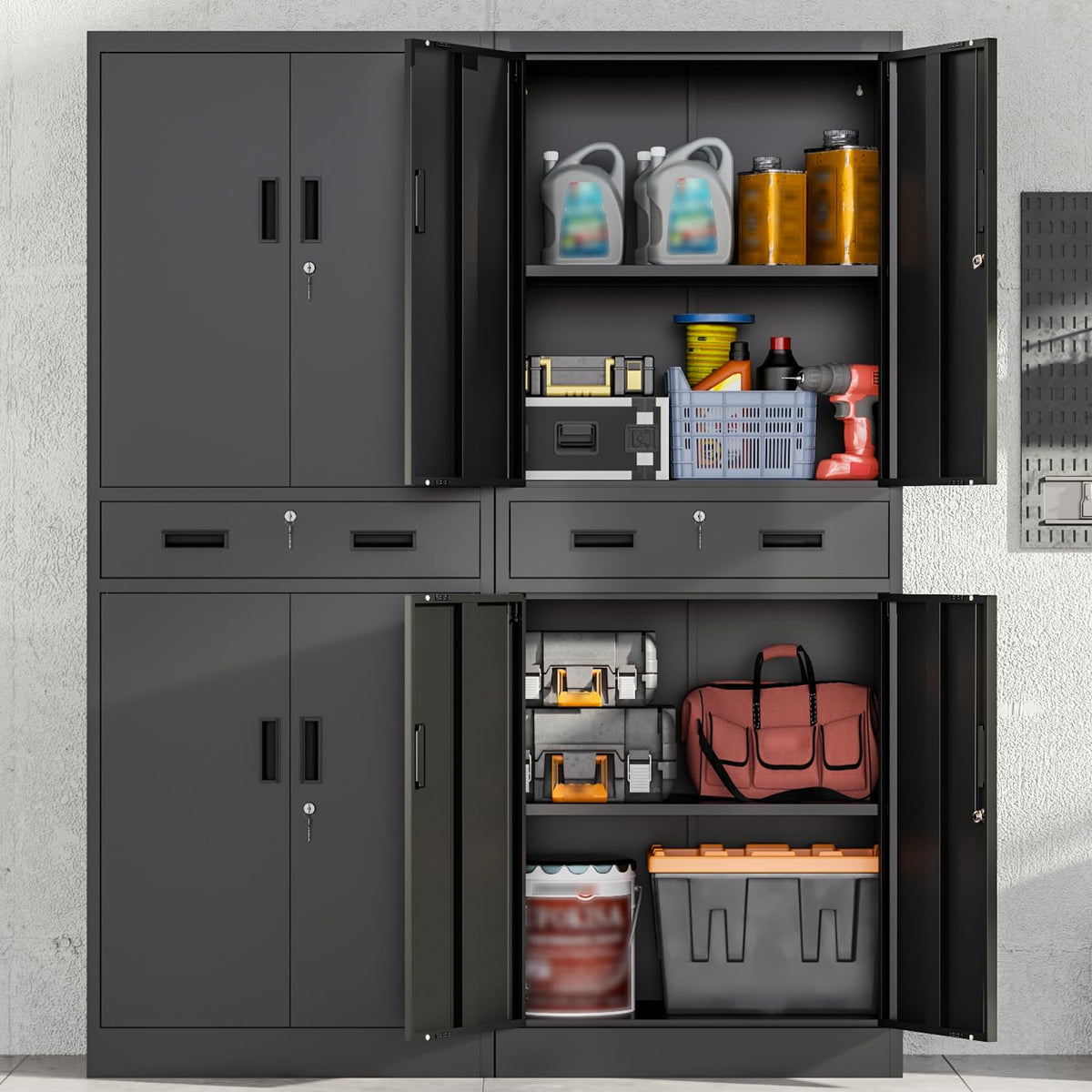 Metal Locking Storage Cabinet with Adjustable Shelves and 1 Drawer N536764