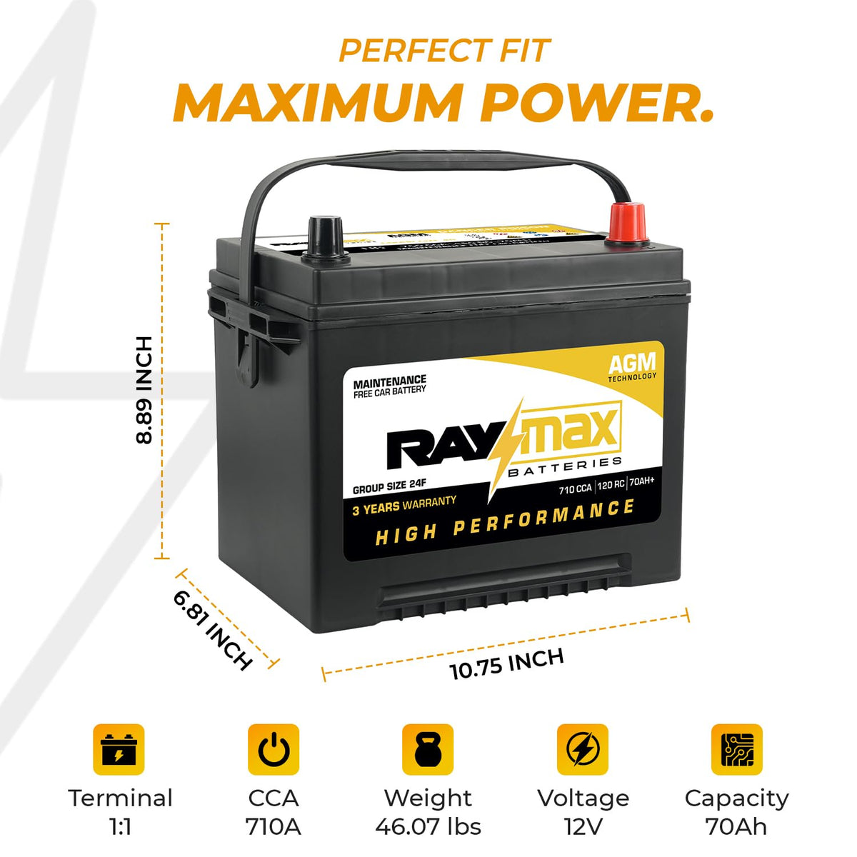 12V 710 CCA 70Ah Maintenance-Free Car Battery Group Size 24F H8918