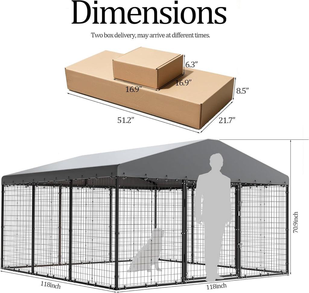 10x10x6 FT Galvanized Steel Dog Kennel with Roof P3376