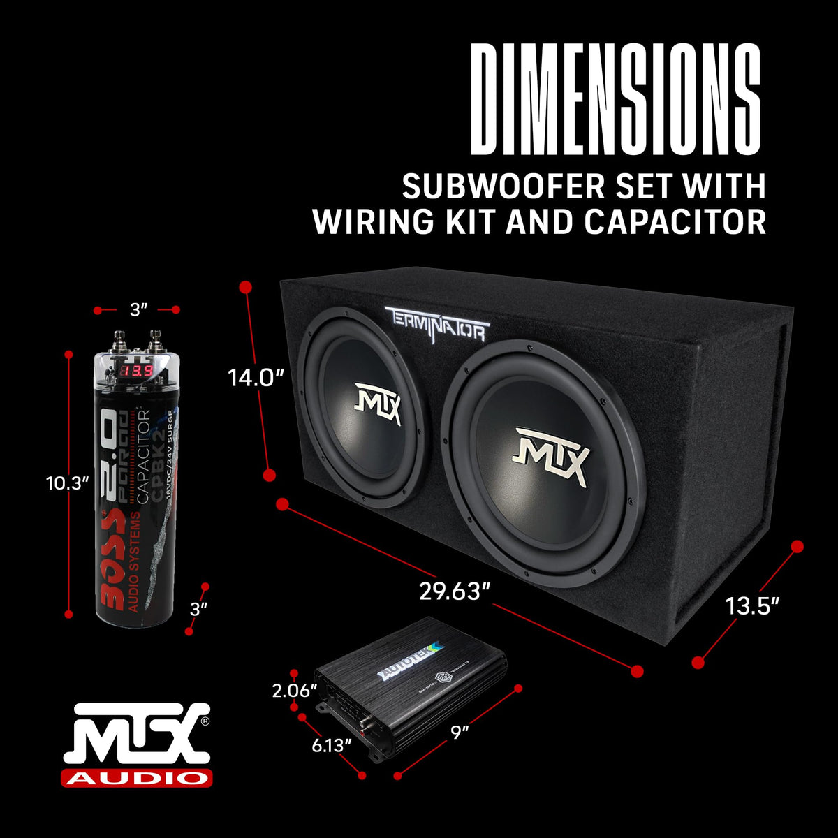 Dual 12" Subwoofer Box, Mono Amp, & Wiring Kit R19276
