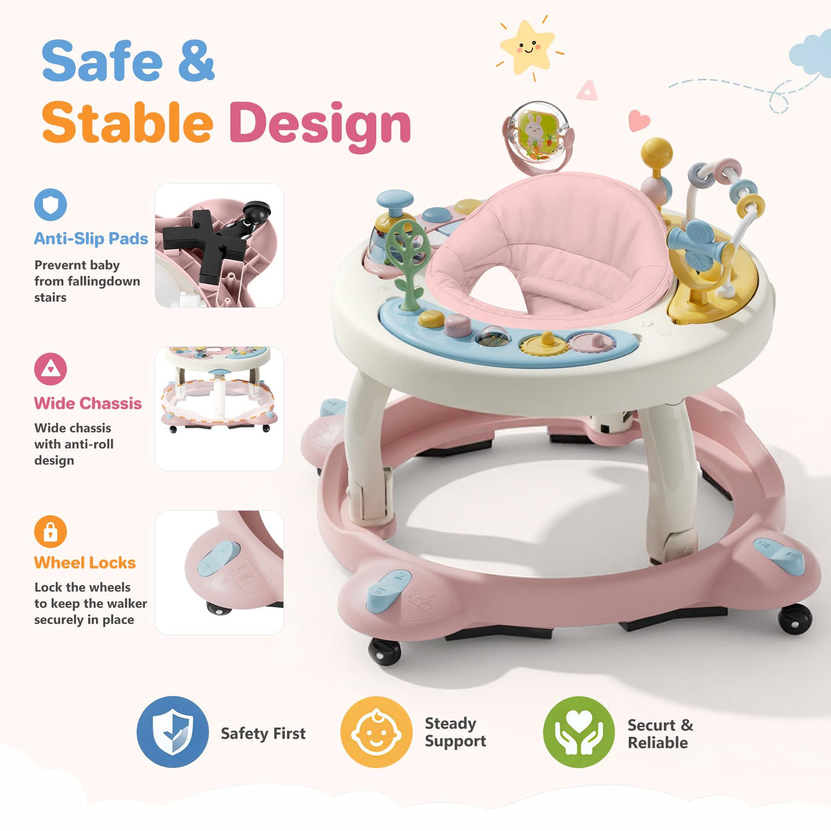 Foldable Baby Walker with Wheels and Rotating Seat P14568