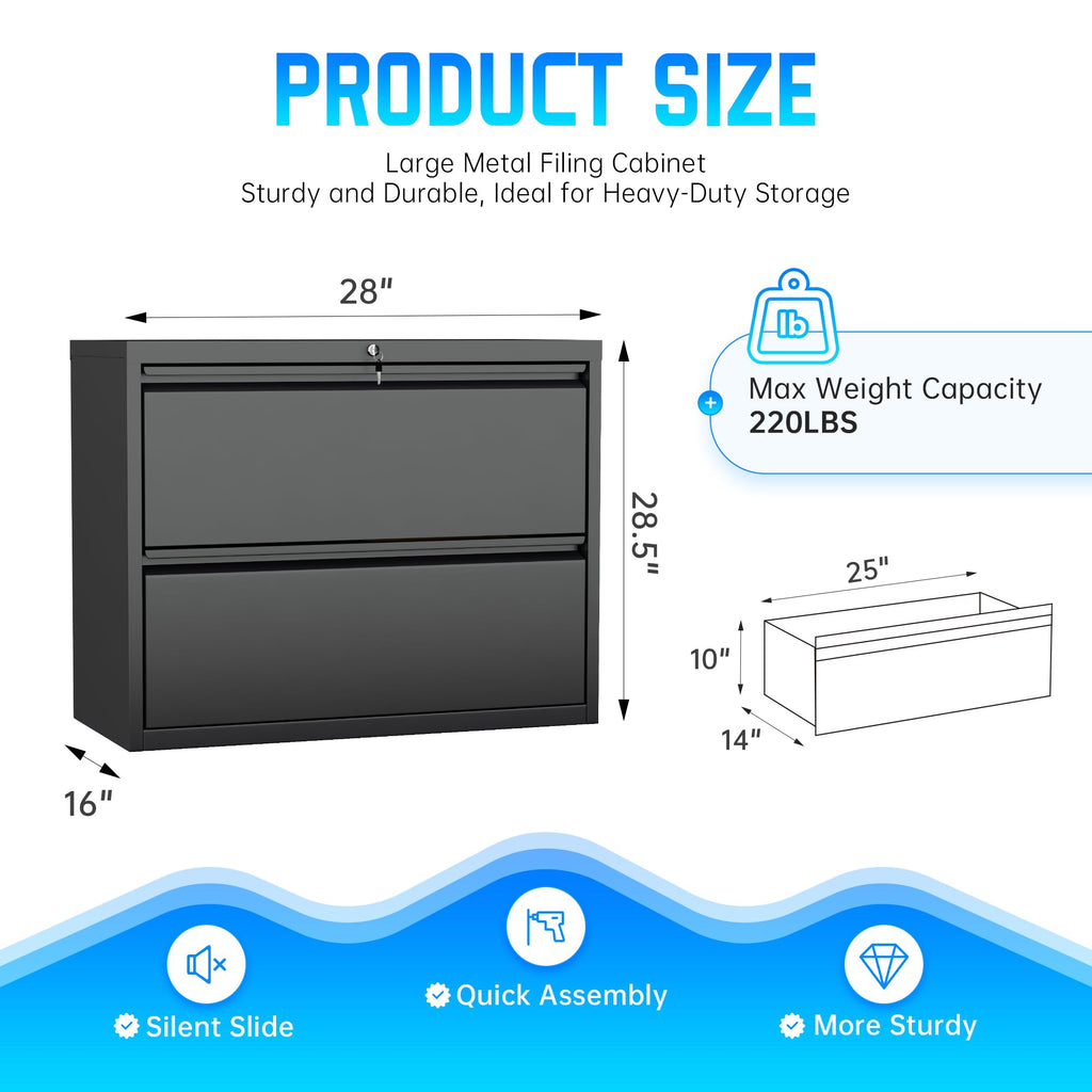 Black 2 Drawer Metal File Cabinet with Lock F107