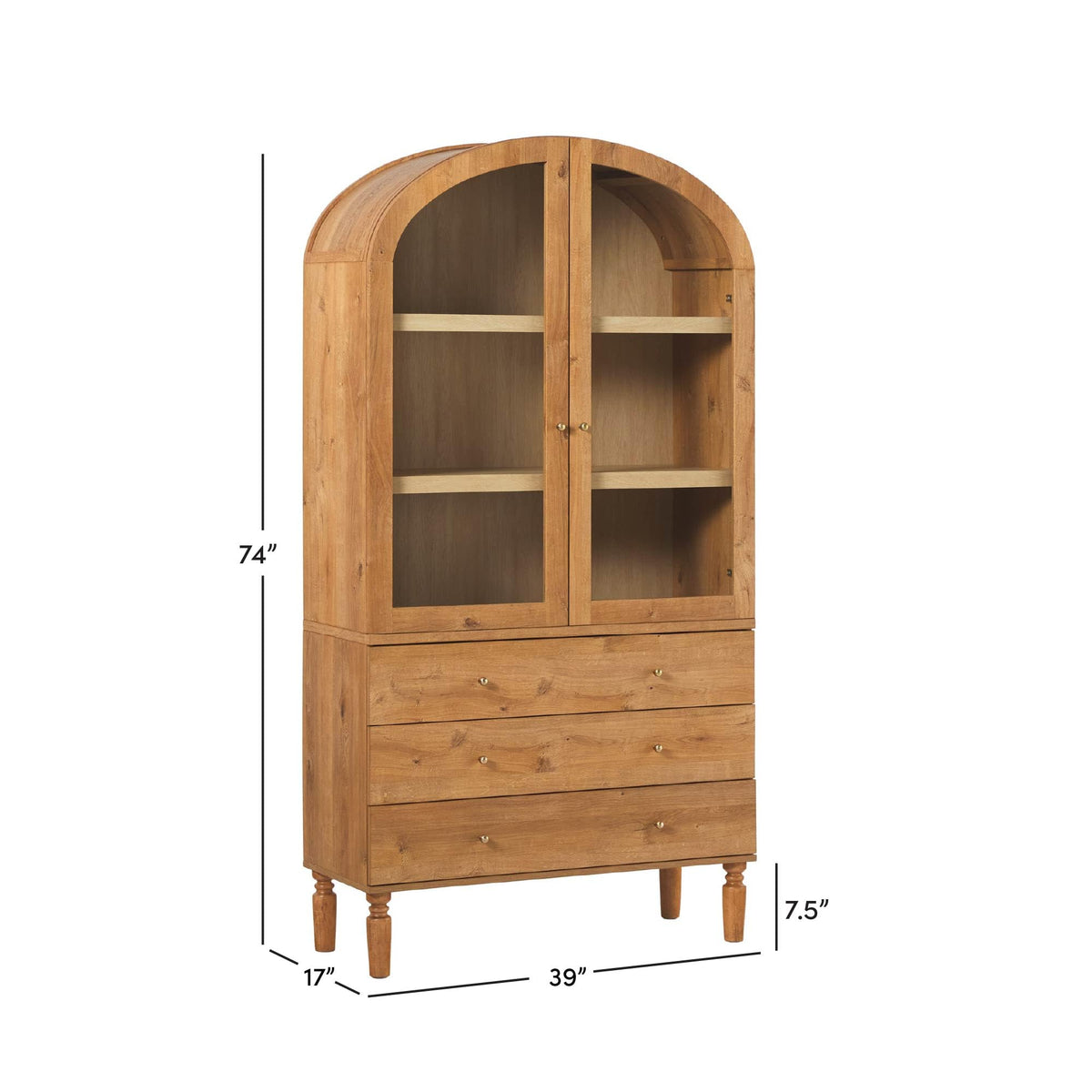 74 Inch English Oak Bookshelf Cabinet with Glass Doors M31177