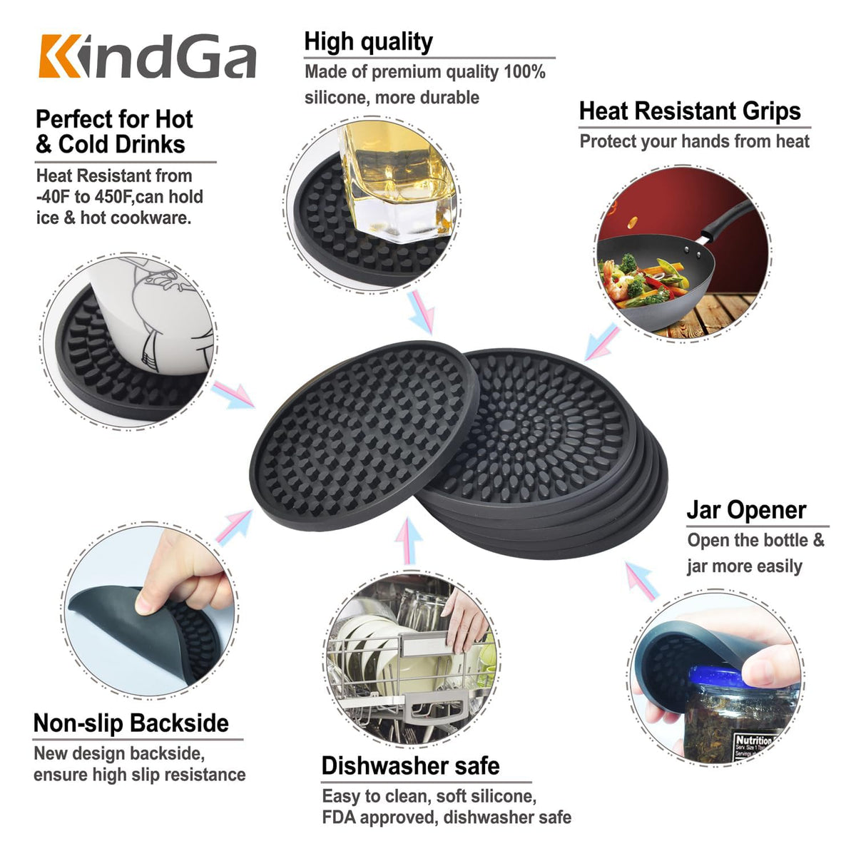 Silicone Coasters Set of 8 Black Z690016