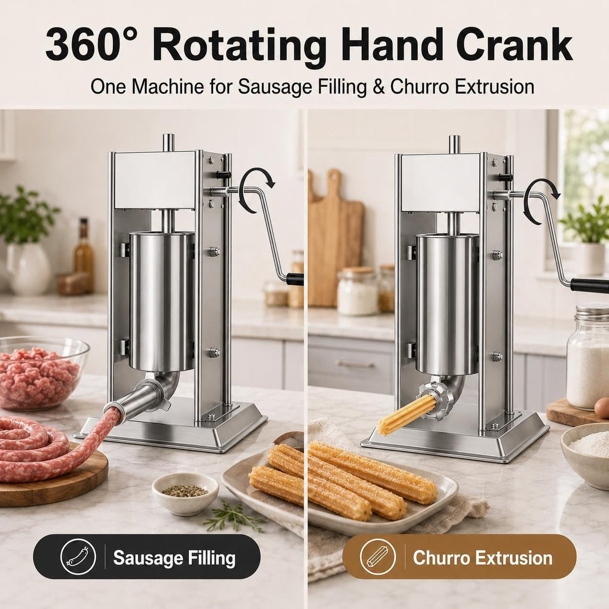 Vertical Sausage Stuffer and Churro Machine Combo, 304 Steel, 3L/5L/7L X695