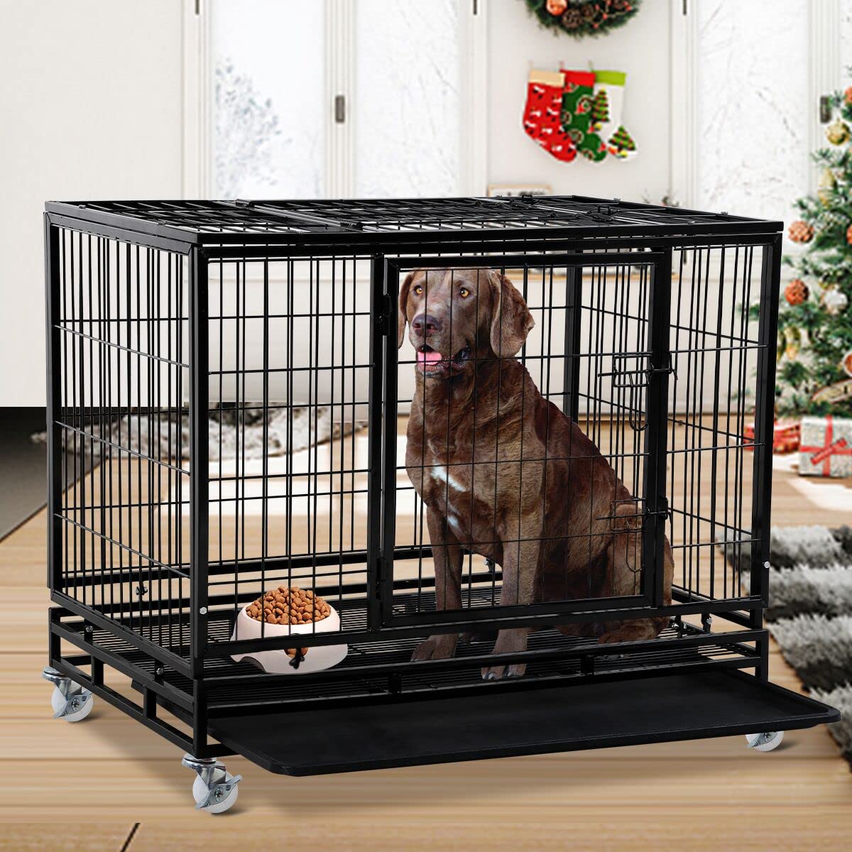 48 inch XXL Heavy Duty Dog Kennel with Wheels E893