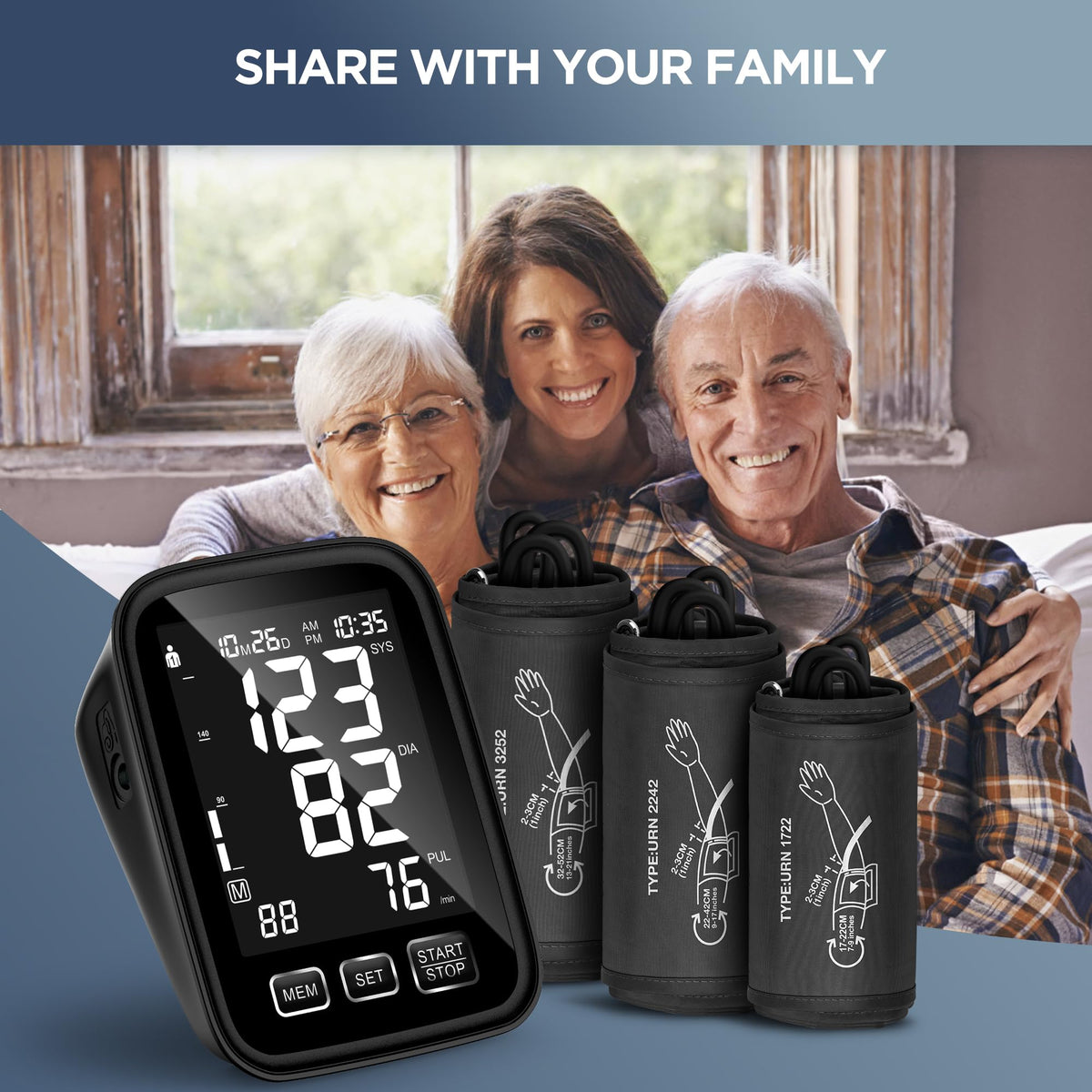 Blood Pressure Machine with 3 Size Cuffs and Backlit Display Y67818