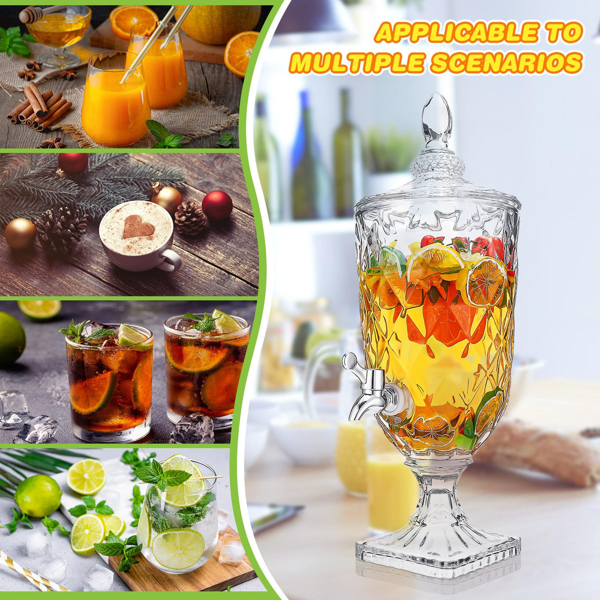 2 Pcs 0.8 Gallon Glass Beverage Dispenser with Stand and Spigot K760438