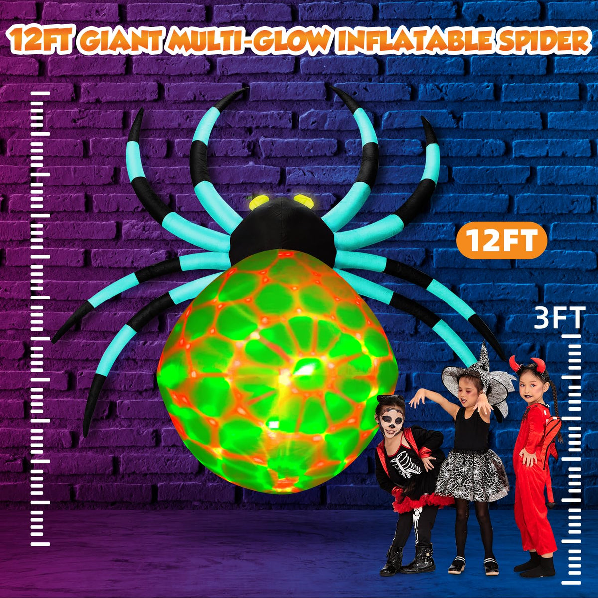 12Ft Halloween Inflatable Spider with 7-Color-Shifting Eyes E31382