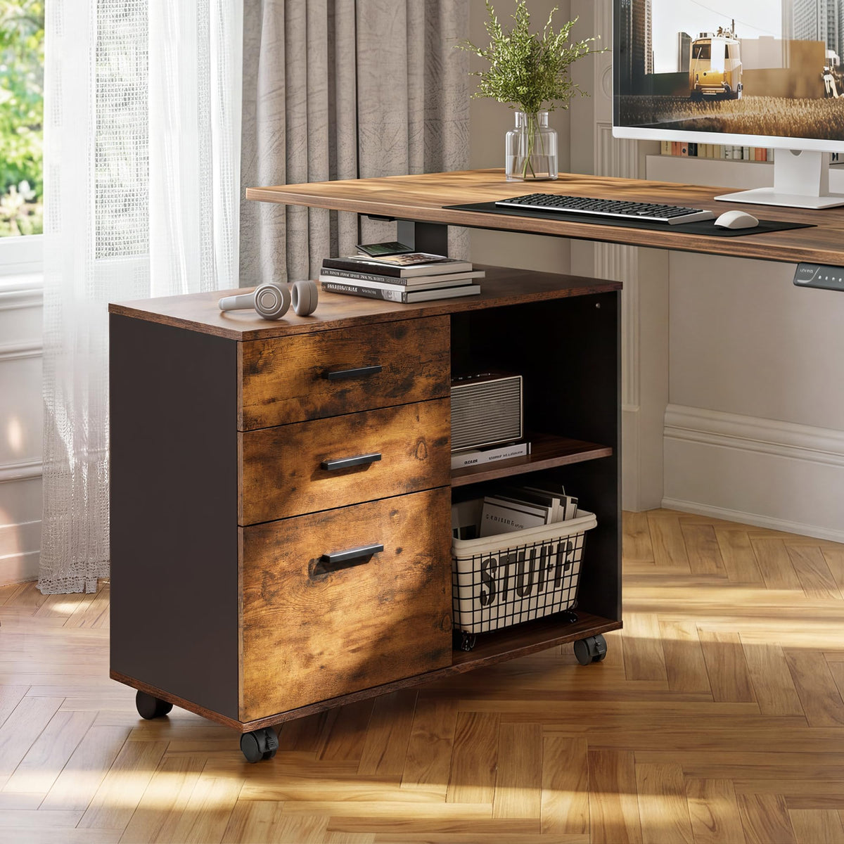 3 Drawer Wood File Cabinet with Storage Shelf C340