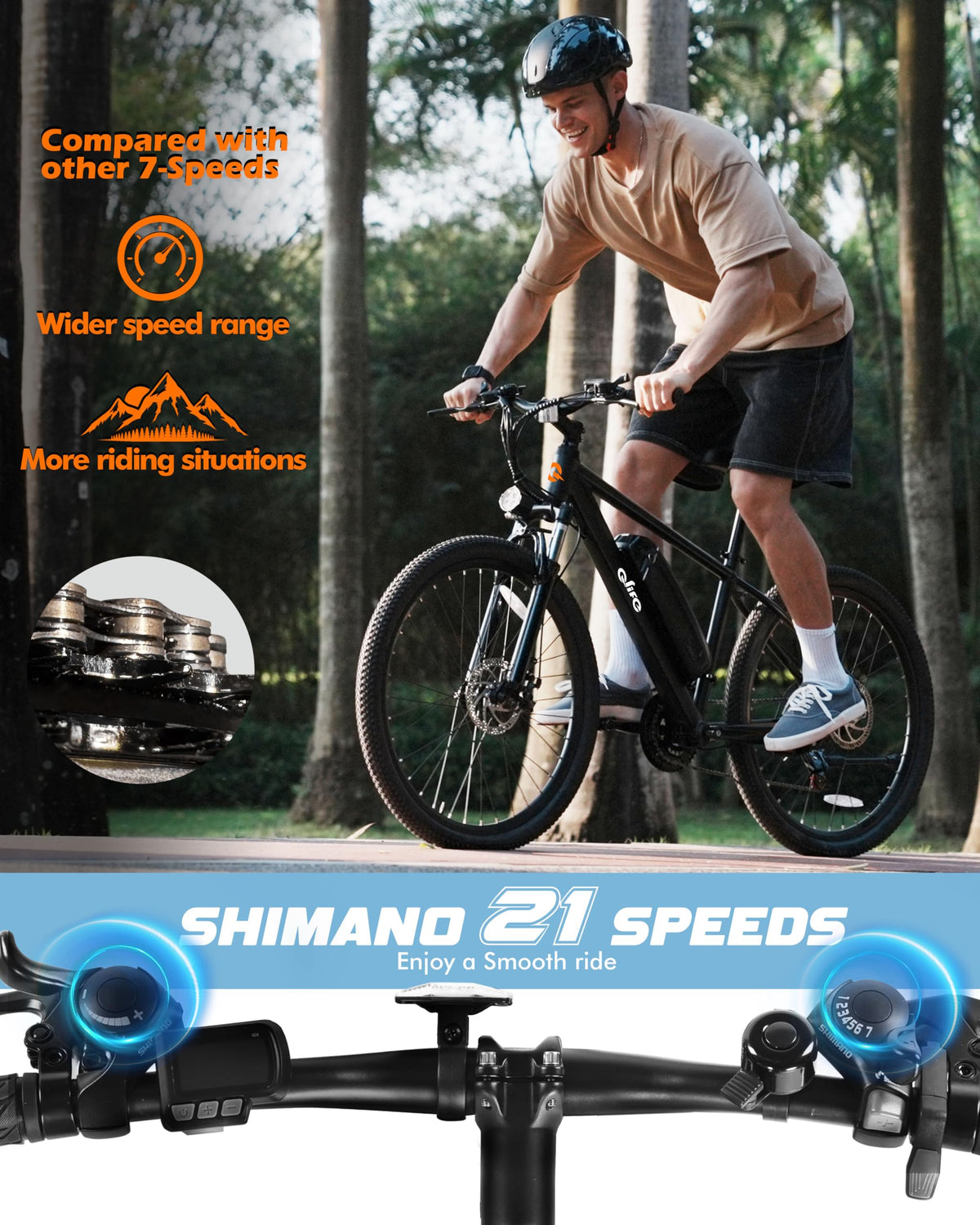 21-Speed 1200W Electric Bike with 48V 10.4Ah Removable Battery U40975