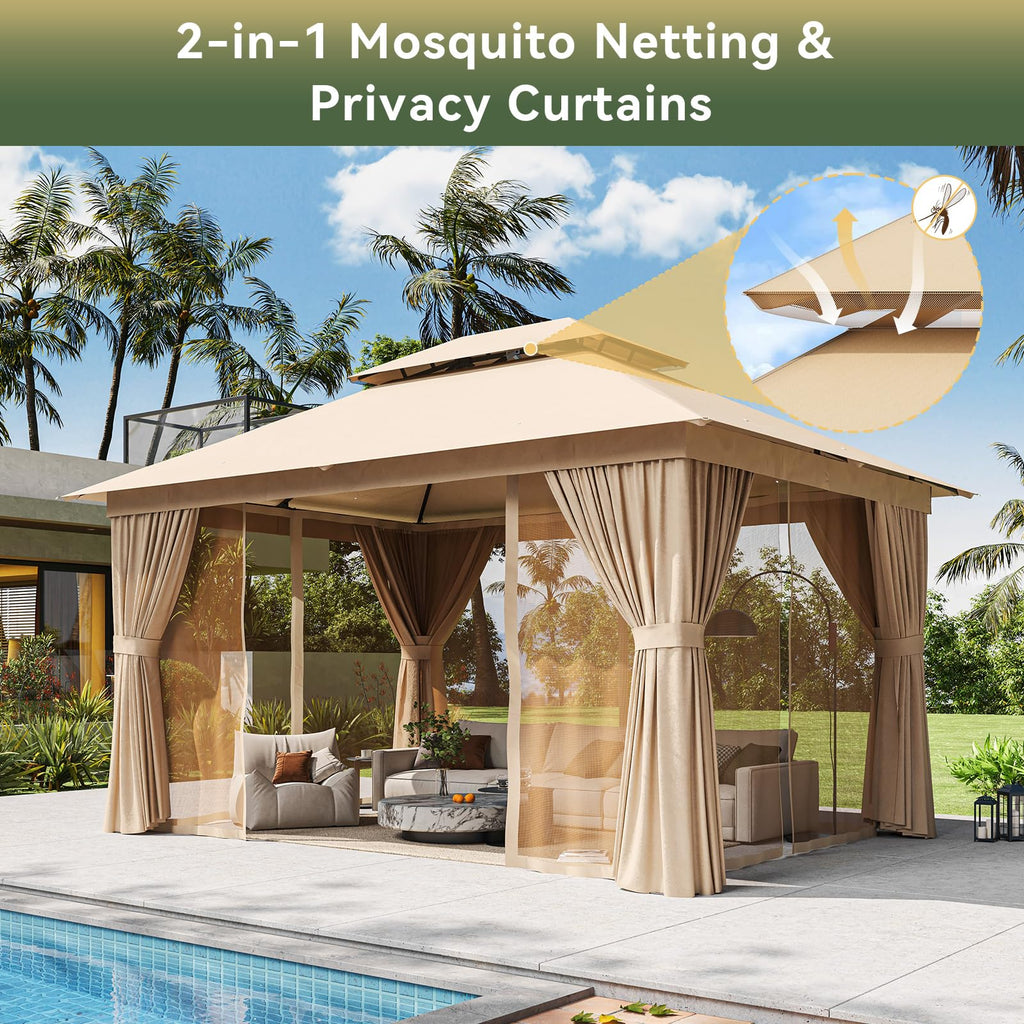 12'x10' Beige Metal Gazebo S1426