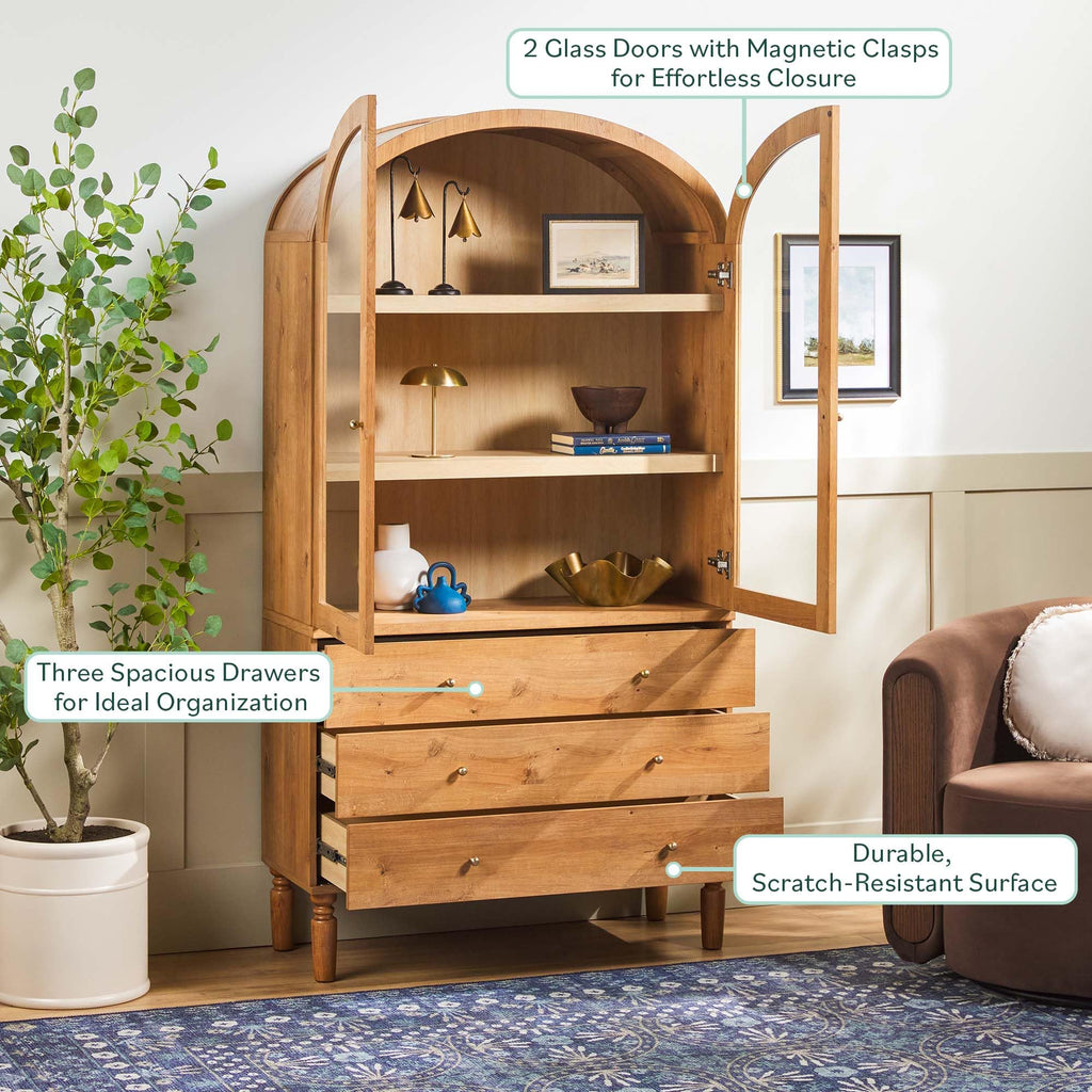 74 Inch English Oak Bookshelf Cabinet with Glass Doors M31177