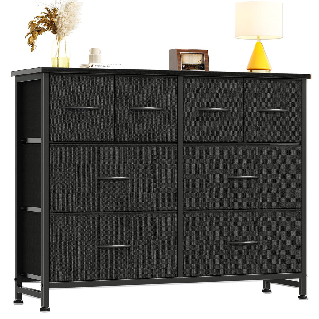 Black 8 Fabric Drawer Dresser with Wood Top W6357