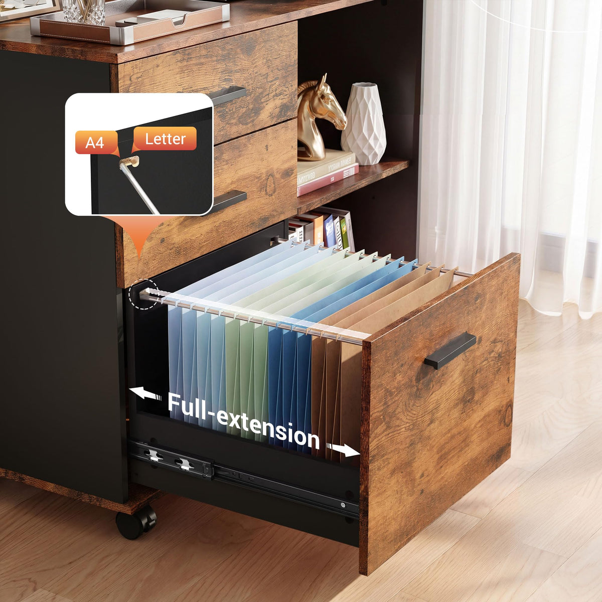 3 Drawer Wood File Cabinet with Storage Shelf C340